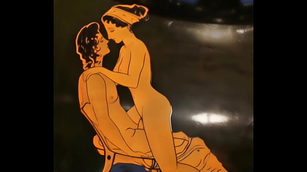 Playing with ancient erotic art comes to life young couple has loving sex 