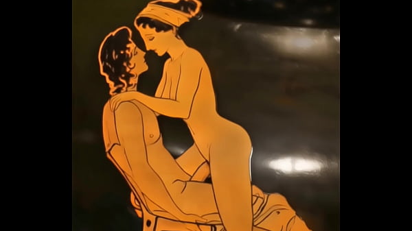 Playing with ancient erotic art comes to life young couple has loving sex 
