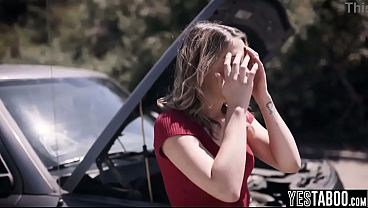 Stranded blonde milf hitchhikes and fucks big dick stud outdoors 