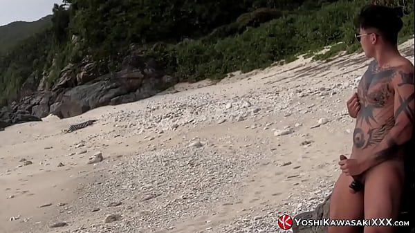 Inked Japanese Jerks Off Cock On Beach thumbnail
