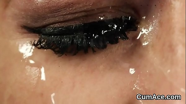 Flirty babe gets cumshot on her_face sucking all the cum