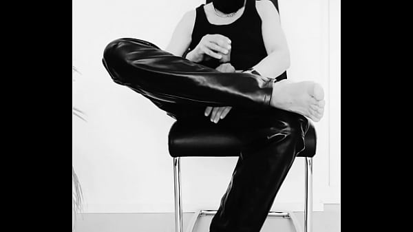 black_and white masturbation in leather