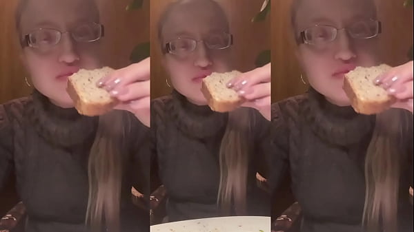 Asmr eating tasty food in cafeteria