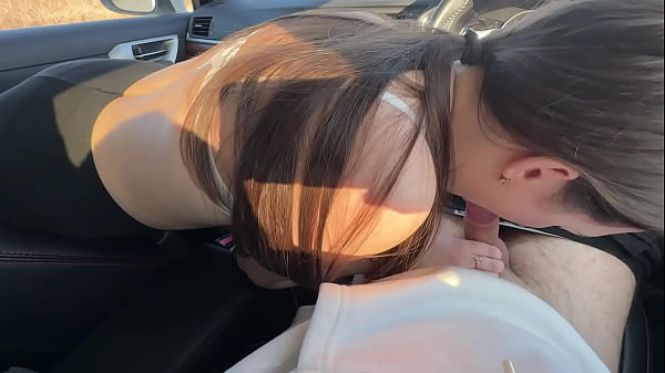 Girl friend fucked in themouth of a car_in a public parking lot