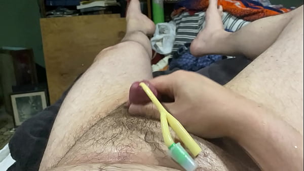 Play MP4 - Me jerking my parTied up cock with a catheter in