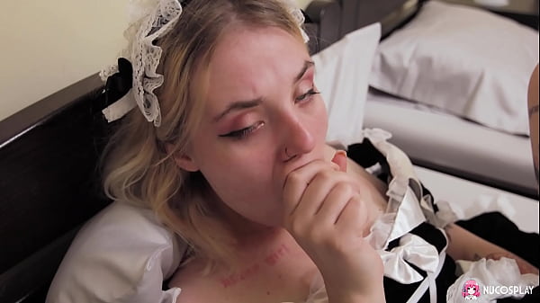 Horny tattooed maid Angelina plays in bed with a_sex toy