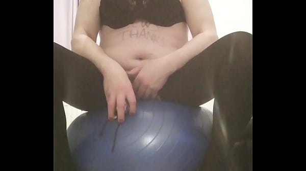 Grinding pussy hole into a hard metal ball dirty slut 