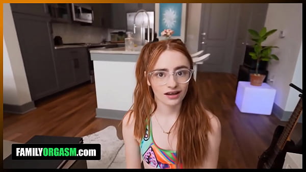 Tiny hispster redhead stepdaughter gives head