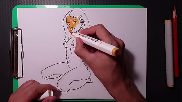 Play MP4 - quick marker sketch of a naked sexy girl&comma; blonde