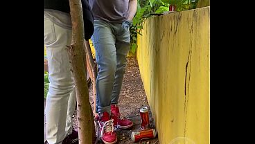 Guy Is Desperate to Pee, Tries to Hold it and to Hide From His Friend, but Wets His Pants 
