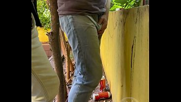 Guy Is Desperate to Pee, Tries to Hold it and to Hide From His Friend, but Wets His Pants