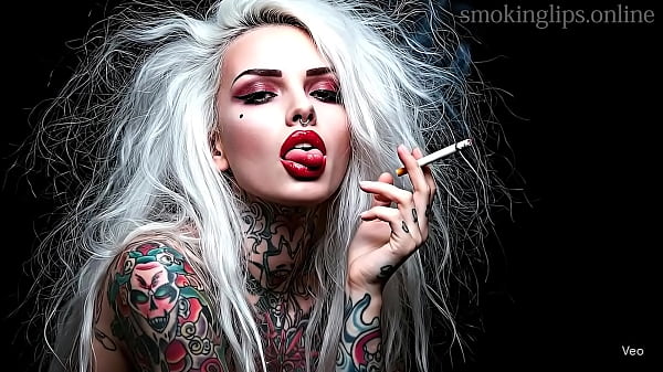 Smoke fetish smoking girl red lipstick ai movie