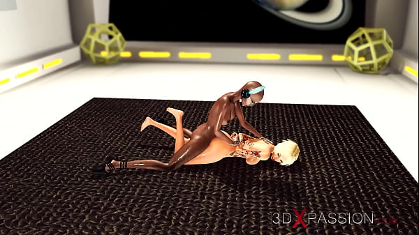 A hot blonde gets fucked by 3d dickgirls in the space sation 