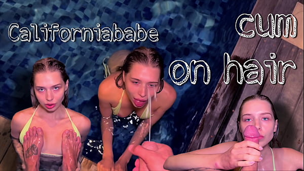 Sweet blowjob in the publicpool Cum on hair of Californiababe