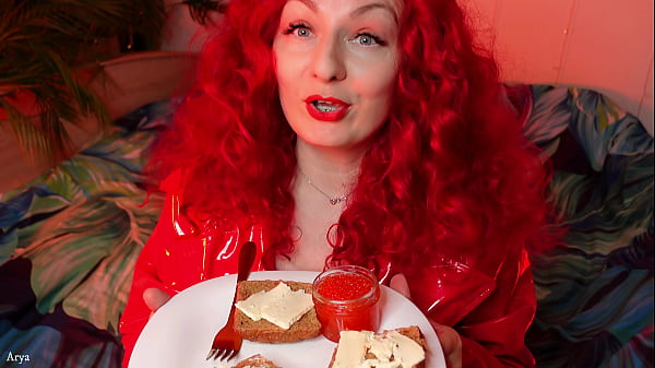 Redhead girl in braces chewing swallowing and tease by vore food fetish free video