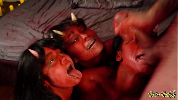 Three feral demon whores are hungry for man meat & cum 