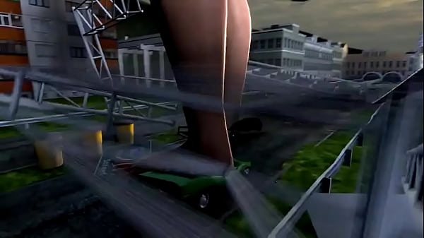 giantess walking through town