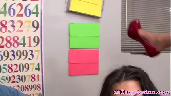 Stepsister helped by_busty teacher in trio