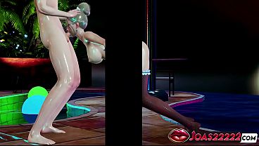 Lala with huge boobs in pool 3d frenulum lick for huge cock handjob service glory hole deepthroat with cumshot and eating semen in honey select 2 