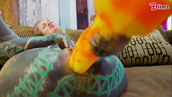 Tattoo Girl Solo Anal Play With Big Dildo - Sexy Fishnets Highheels Stocking thumbnail