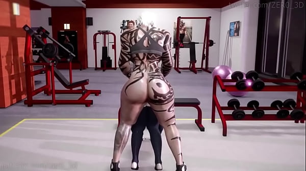 Cute goth girl gets fucked by futas in gym