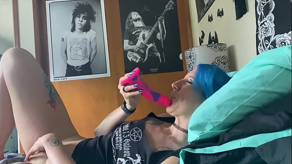Mutual Masturbation With Girlfriend In Bed Dildo Fucking Sucking Joi Tattooed Blue Haired Babe thumbnail