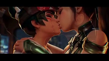 Eve x Kiriko Lesbian kissing (Stellar Blade, Overwatch /AI generated)