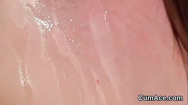 Flirty honey gets cumshot on her face sucking_all the_jizz