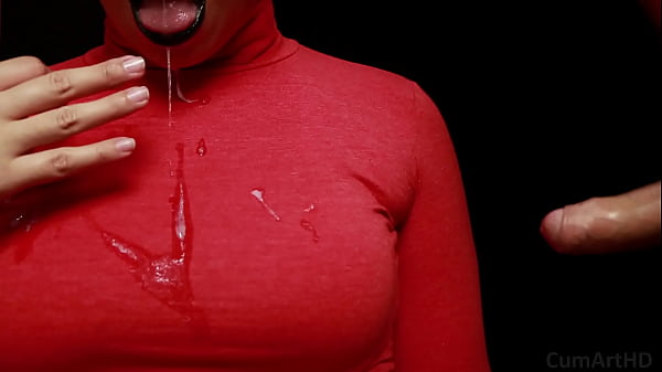 Play MP4 - CFNM - Red turtleneck&comma; Black lips - Handjob   Cum mouthful   Cum on clothes