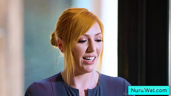 Amazing blondie milf with spectacular natural big boobs prepare her customer for a wet nuru massage