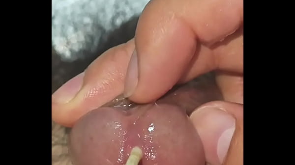 将棉签插在我的尿道中，自慰直到射精，不断刺激尿道 