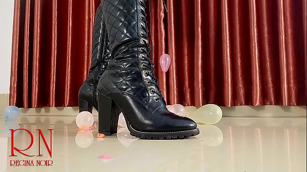 Small balloons pop with high heels boots. Cam 1 
