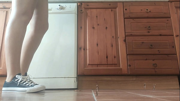 Giantess in sneaker crush tiny man 