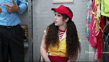 Four guards dominate a shoplifting employee 