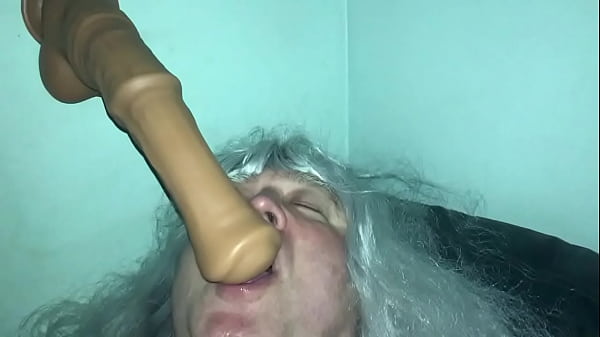 Play MP4 - Mature Tranny Playing with Horse Dildo