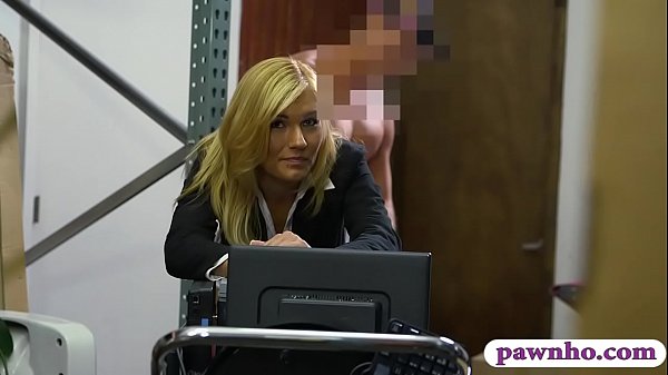 Hot amateur blonde milf railed in storage room by pawn guy