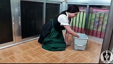 BAVARIAN FANTASY - LATINA IN DIRNDL WET AND MESSY CLEANING THE HOUSE 