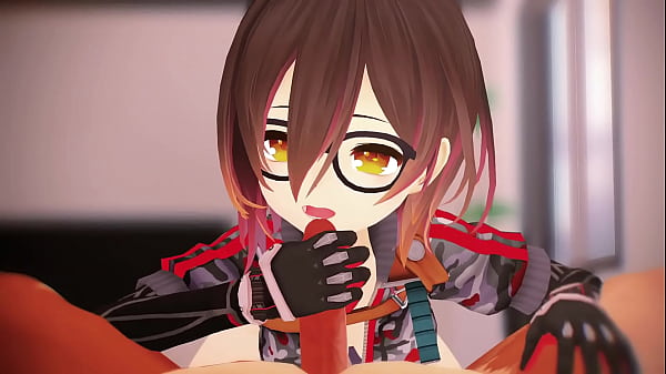 Cute vtuber nerd stroking and sucking big cock 