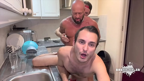 Macho Daddy bareback fucks Twink and Jock all over the house