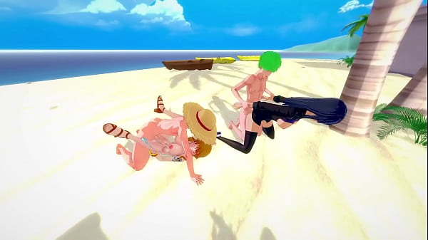 Luffy and zoro fuck nami and robin in wild group sex one piece hentai