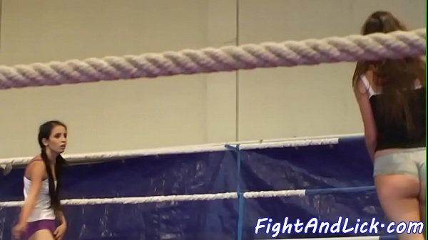 Skinny lesbians wrestling ina boxingring