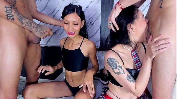 Play MP4 - two college girls destroy his throat with big cocks