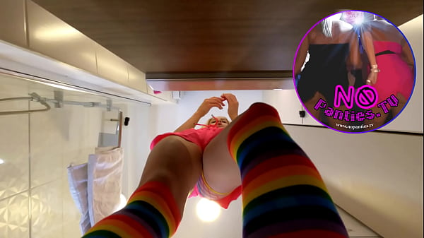 Electronic music festival lover petite blonde festival slut goes no panties in her fishnets rave party outfit 