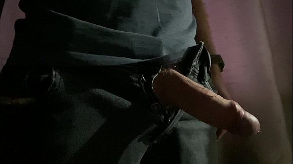 Mr Big Dick UK playing with his hard cock_as it hangs out_of his_black jeans