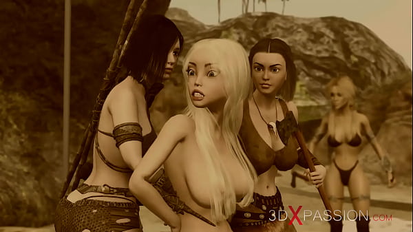 Amazons. A sexy blonde has anal sex with 3d hot dickgirl on the island 