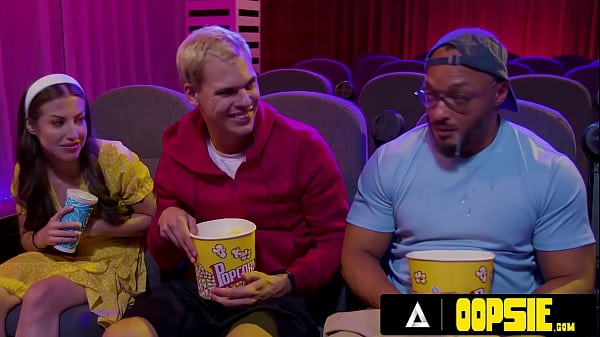 OOPSIE Petite Spencer Bradley Has PUBLIC BISEXUAL THREESOMEWith Interracial Guys At The Theatre