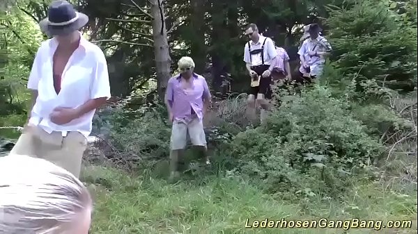 wild lederhosen gangbang party in nature 