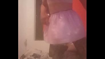 White ladyboy with pink hair dressed like girl 