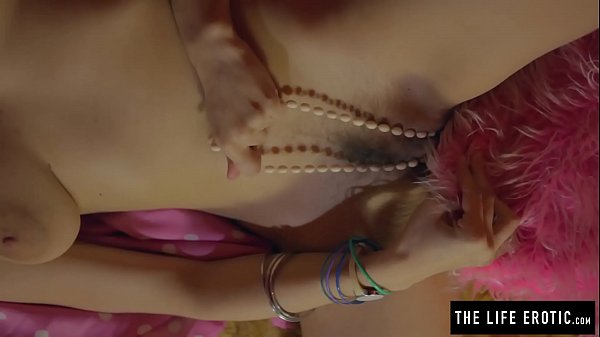 Close ups of puffy nippled_milf masturbating hard on_a balloon