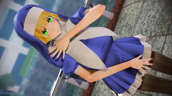 Animaci&oacute;n 3d chica disfrazada de monja con tetas grandes bailando